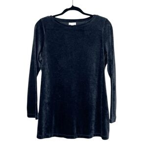 PURE JILL Velour Boat Neck Tunic Top in Black size Medium